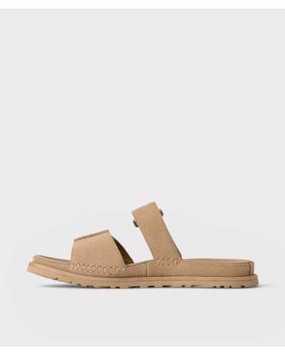 flat sandal UGG GoldenGaze sand double strap suede profile clean