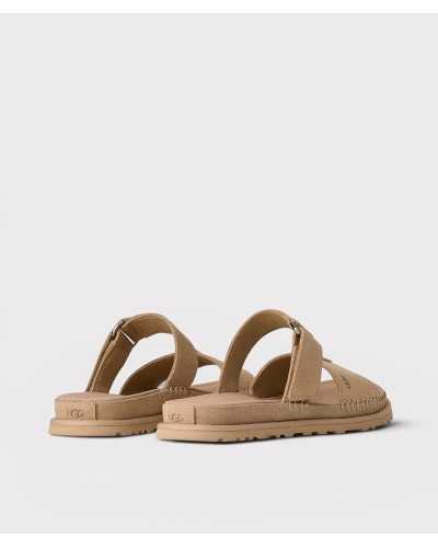 flat sandal UGG GoldenGaze sand double strap suede rear pair