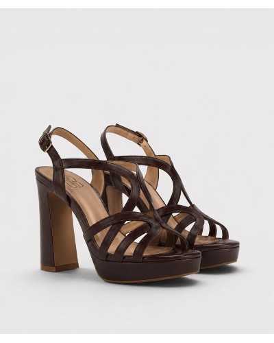Sandalia Alma personalizable napa marron — tacón bloque 11,5 cm — Boston Toledo