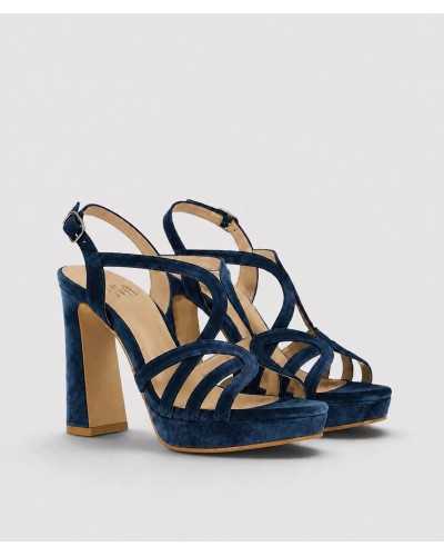Sandalia Velvet personalizable terciopelo azul — tacón bloque 11,5 cm — Boston Toledo