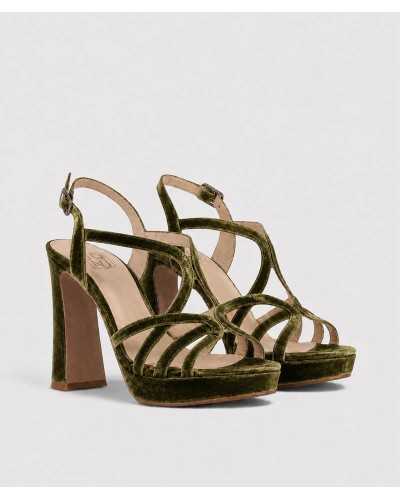 Sandalia Velvet personalizable terciopelo verde— tacón bloque 11,5 cm — Boston Toledo