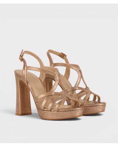 Sandalia Aurora personalizable piel metalizada cobre — tacón bloque 11,5 cm — Boston Toledo