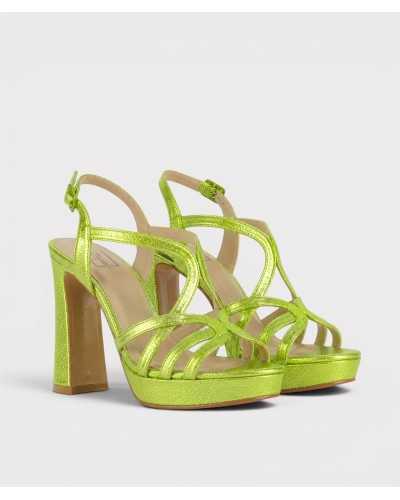 Sandalia Aurora personalizable piel metalizada verde lima — tacón bloque 11,5 cm — Boston Toledo
