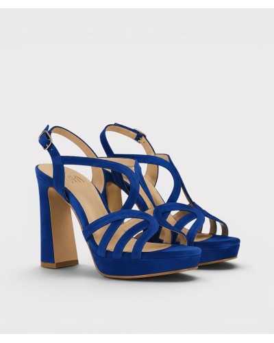 Sandalia nora personalizable ante azul electrico — tacón bloque 11,5 cm — Boston Toledo