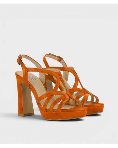 Sandalia nora personalizable ante naranja— tacón bloque 11,5 cm — Boston Toledo