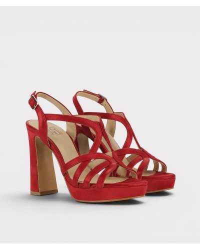 Sandalia nora personalizable ante roja — tacón bloque 11,5 cm — Boston Toledo
