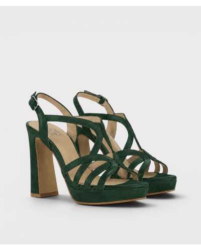 Sandalia nora personalizable ante verde — tacón bloque 11,5 cm — Boston Toledo