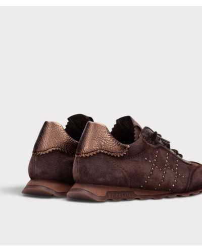 Traseras de las deportivas Hispanitas Zinnia con talonera en piel metalizada bronce troquelada
