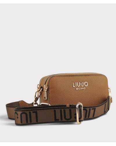 Bandolera Liu Jo camel con la correa ancha marrón y el logo tejido en negro