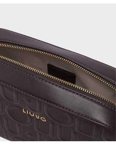 Camera bag Liu Jo marrón abierta, con cremallera dorada y forro claro
