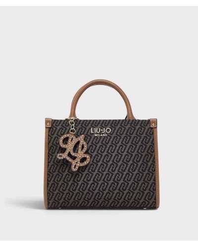 Tote Liu Jo de jacquard con monograma de frente, con logo dorado y charm de tachuelas