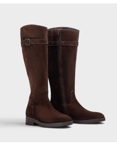 Par de botas de montar Unisa Edeli de ante marrón con cremallera interior, vista de tres cuartos