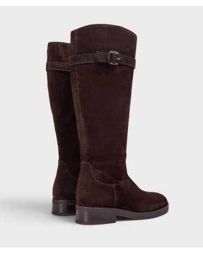 Trasera de las botas de montar Unisa Edeli de ante marrón con tacón bajo de 3,5 cm
