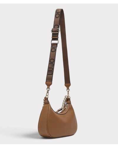 Bolso hobo Liu Jo camel colgado de la correa ancha de jacquard con el logo, regulable con hebilla dorada