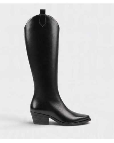 Bota cowboy alta Joni de napa negra, vista lateral