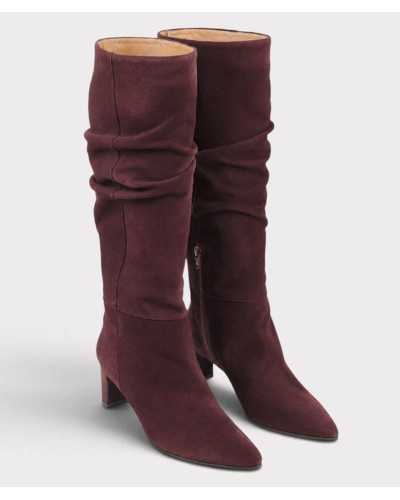 Botas altas arrugadas Joni en ante burdeos con punta afilada, vista frontal