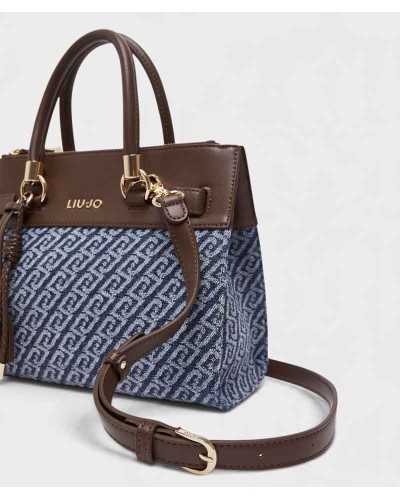 Correa marrón con hebilla dorada del bolso satchel Liu Jo de denim