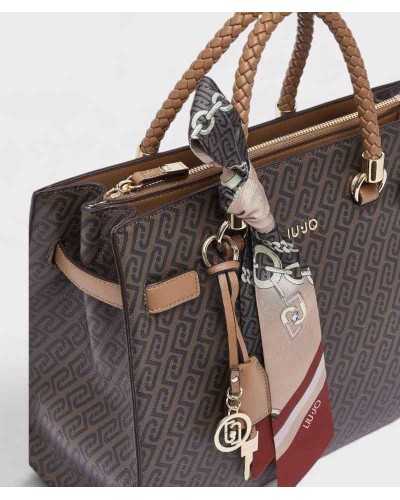Pañuelo estampado y llavero dorado del bolso tote Liu Jo