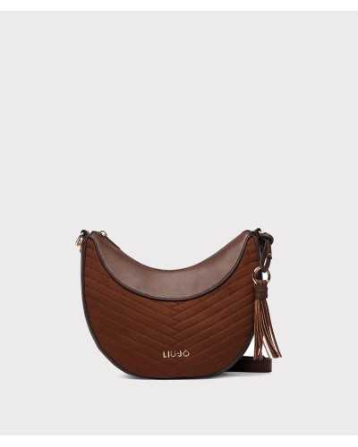 Bolso hobo media luna Liu Jo marrón tabaco con acolchado en espiga y borla, vista frontal