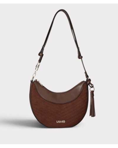 Bolso hobo media luna Liu Jo marrón tabaco con acolchado en espiga y borla, vista frontal