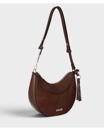 Bolso hobo Liu Jo marrón tabaco en vista de tres cuartos con borla de flecos