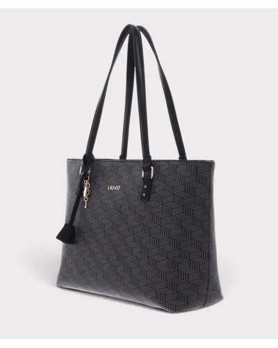 Bolso tote Liu Jo negro con monograma en vista de tres cuartos