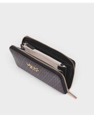 Cartera Liu Jo con monograma abierta, con interior negro y monedero central forrado en beige