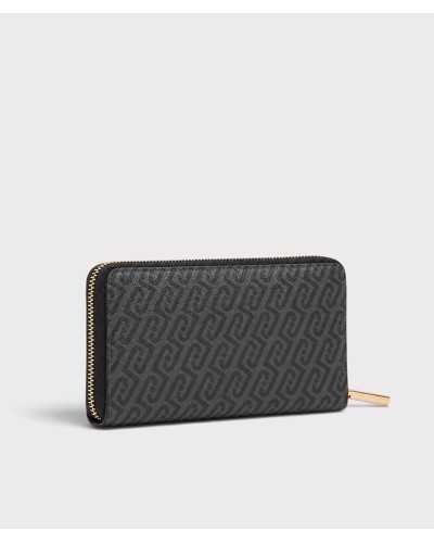 Trasera de la cartera grande Liu Jo con el monograma gris sobre negro