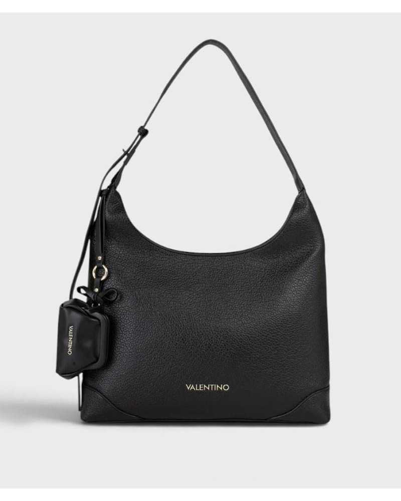 Bolso de hombro Northa de Valentino Bags en negro, vista frontal con mini neceser colgante Bolso de hombro Northa de Valentino Bags en negro, vista frontal con mini neceser colgante