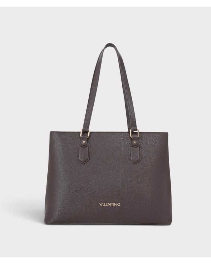 Bolso shopper Brixton de Valentino Bags marrón oscuro, vista frontal con logo dorado Bolso shopper Brixton de Valentino Bags marrón oscuro, vista frontal con logo dorado