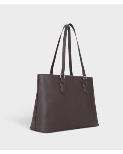 Bolso shopper Brixton marrón oscuro en tres cuartos, con asas largas y anillas doradas