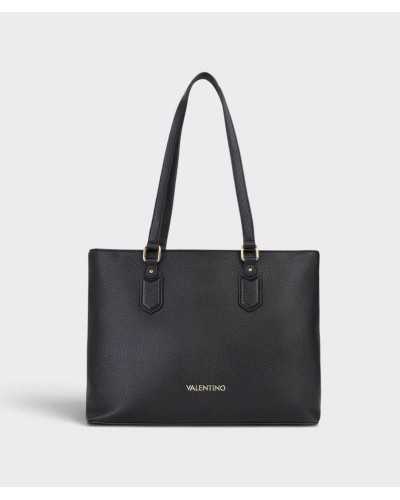 Bolso shopper Brixton de Valentino Bags negro, vista frontal con logo dorado