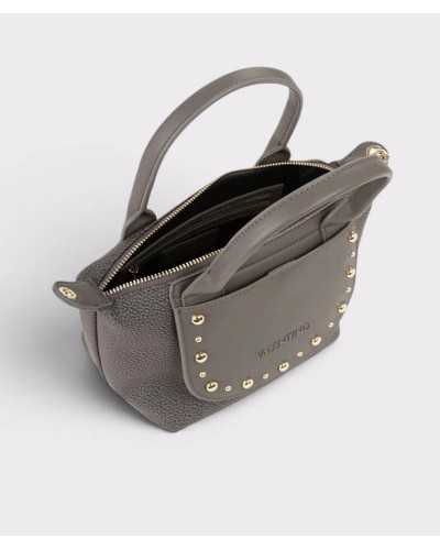 Interior del bolso de mano Valentino Bags abierto, con cremallera dorada y forro negro