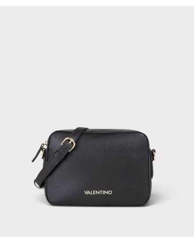 Bolso bandolera Brixton de Valentino Bags negro, vista frontal con correa y logo dorado