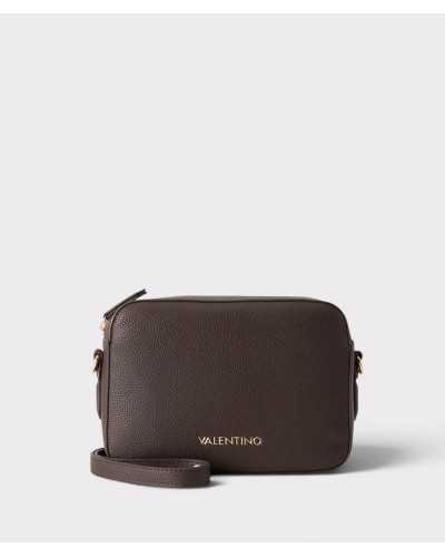 Bolso bandolera Brixton de Valentino Bags marrón oscuro, vista frontal con logo dorado