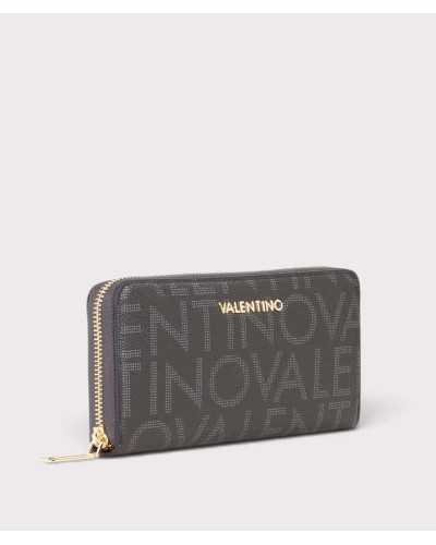Cartera grande Regina antracita de Valentino Bags en tres cuartos, con cremallera dorada