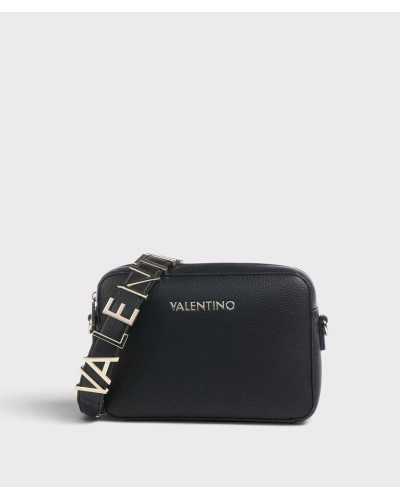 Bandolera Alexia negra con la correa de letras VALENTINO doradas