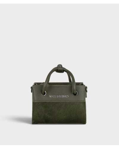 Bolso de mano Alexia Winter de Valentino Bags verde oliva con panel de pelo corto y logo plateado